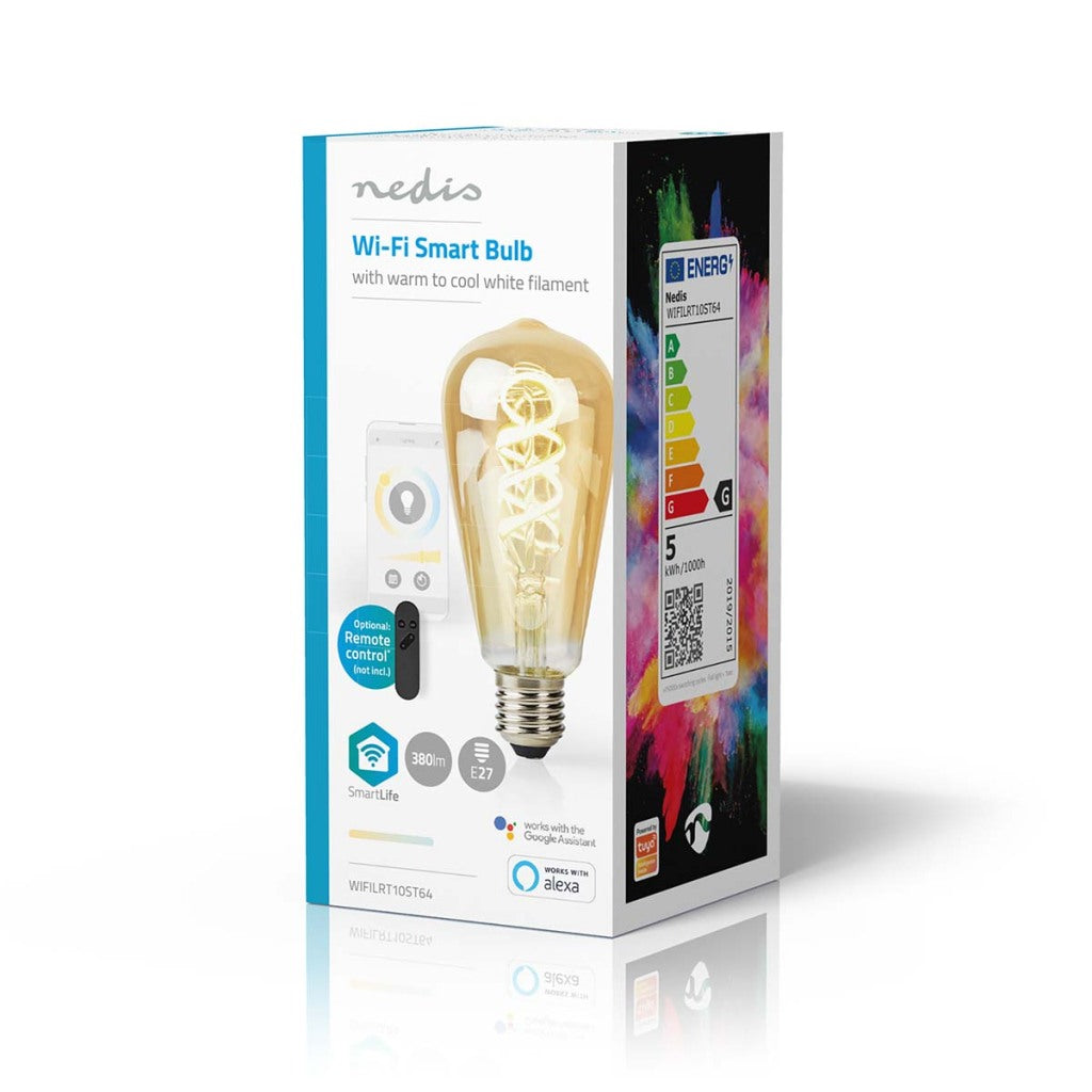 Nedis Wi-Fi LRT10ST64 SmartLife Lampe à filament LED Wi-Fi E27 360 lm 4,9 W Blanc chaud à froid 1800 - 6500 K Verre Android Trade ; iOS st64