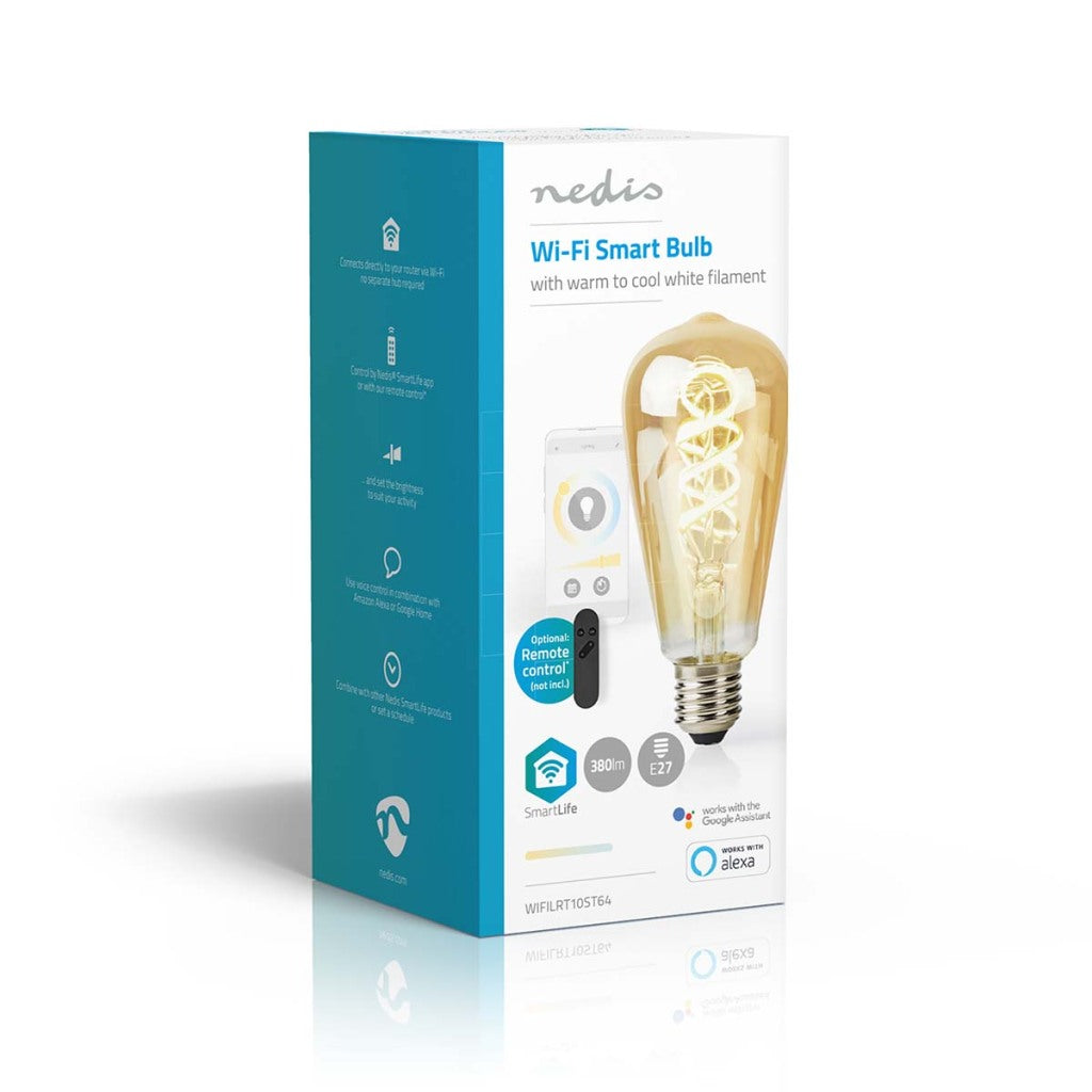 Nedis Wi-Fi LRT10ST64 SmartLife Lampe à filament LED Wi-Fi E27 360 lm 4,9 W Blanc chaud à froid 1800 - 6500 K Verre Android Trade ; iOS st64