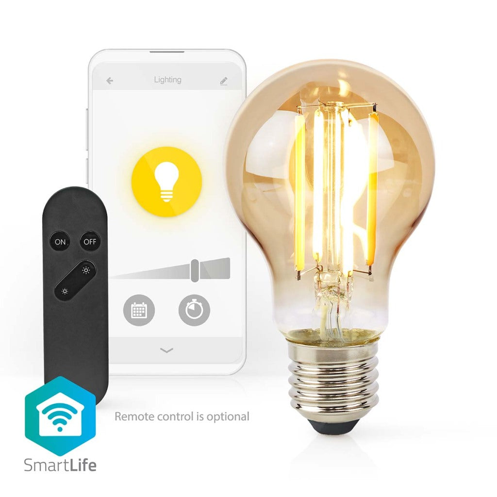 Nedis WiFiLRF10A60 SmartLife Lampe à incandescence LED Wi-Fi E27 806 lm 7 W Verre blanc chaud Android iOS Poire