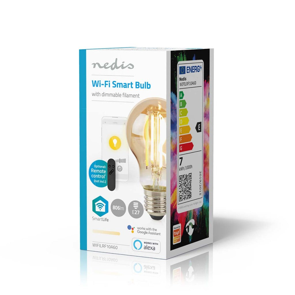Nedis WiFiLRF10A60 SmartLife Lampe à incandescence LED Wi-Fi E27 806 lm 7 W Verre blanc chaud Android iOS Poire