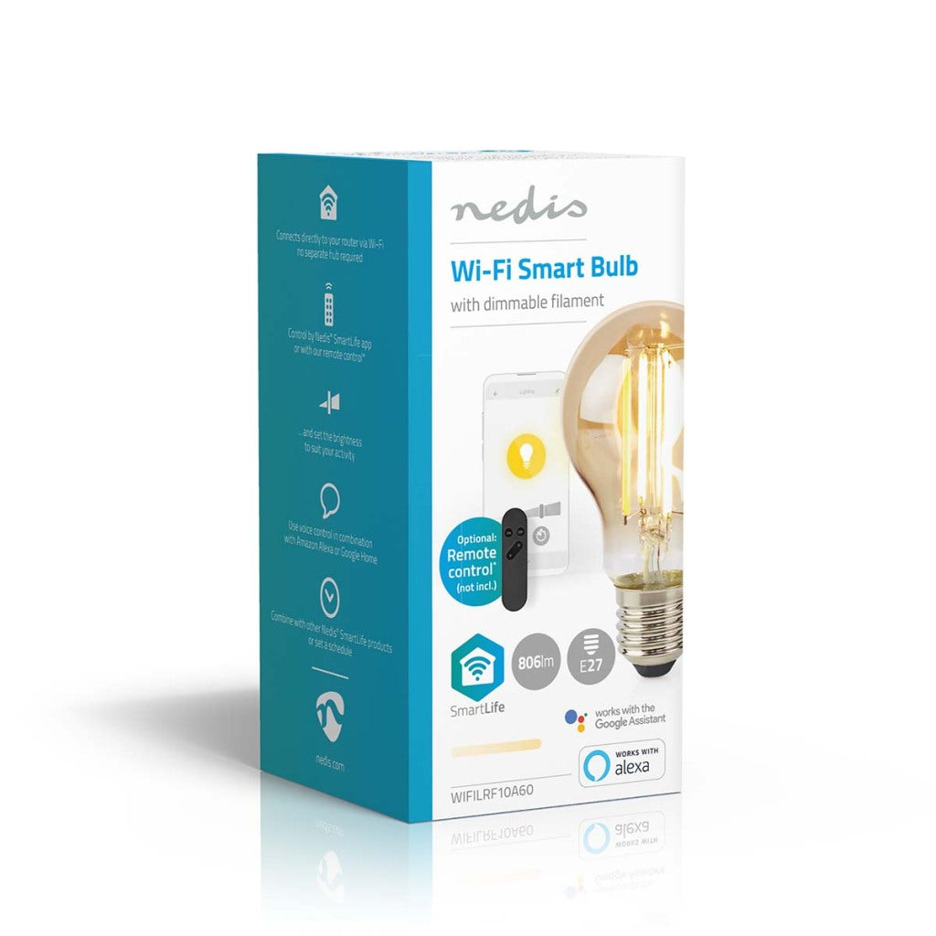 Nedis WiFiLRF10A60 SmartLife Lampe à incandescence LED Wi-Fi E27 806 lm 7 W Verre blanc chaud Android iOS Poire