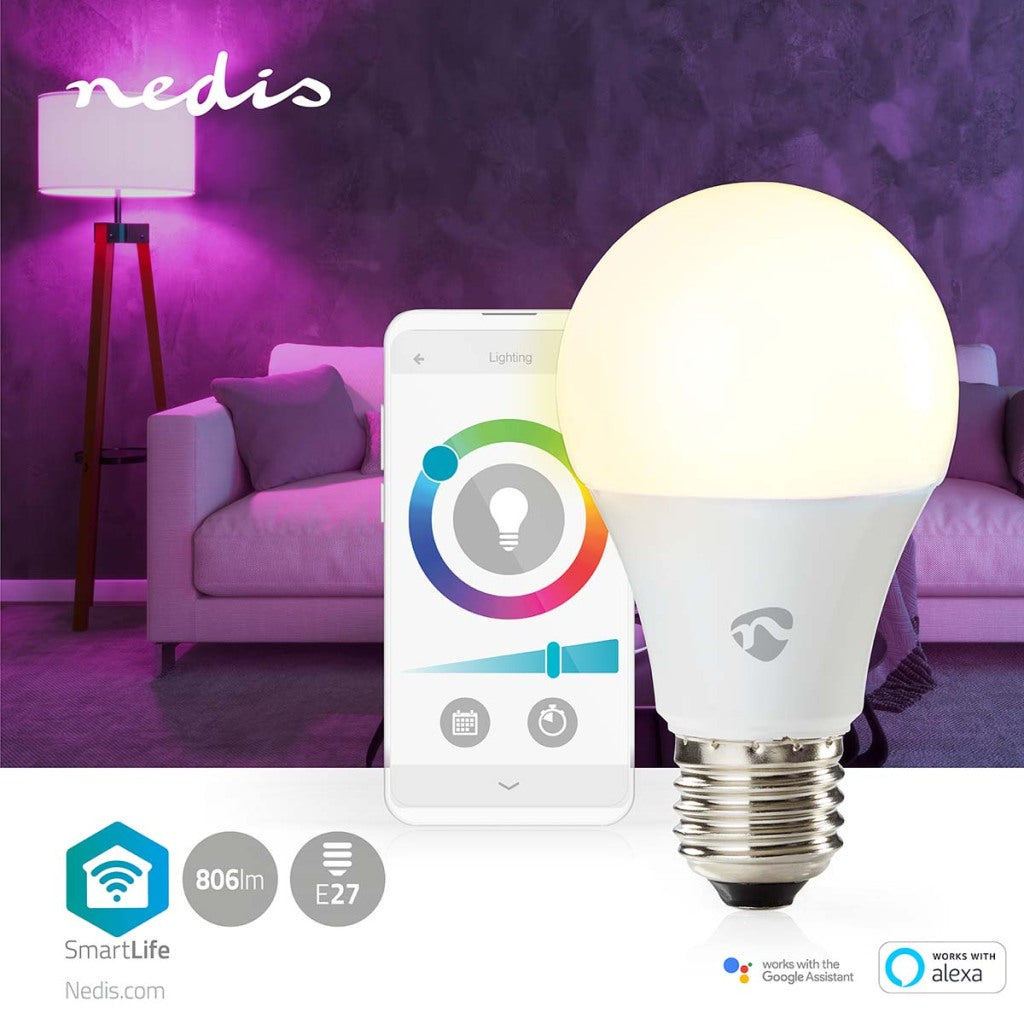 Nedis wifilrc10e27 lampe multicolore smartlife wi-fi e27 806 lm 9 w rgb blanc chaud à froid android trade ; homologue iOS