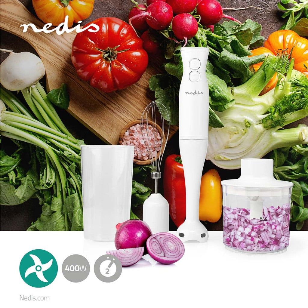 Nedis KAHB120CWT Mixeur plongeant 400 W Réglages de vitesse : 2 vitesses Hachoir Blanc