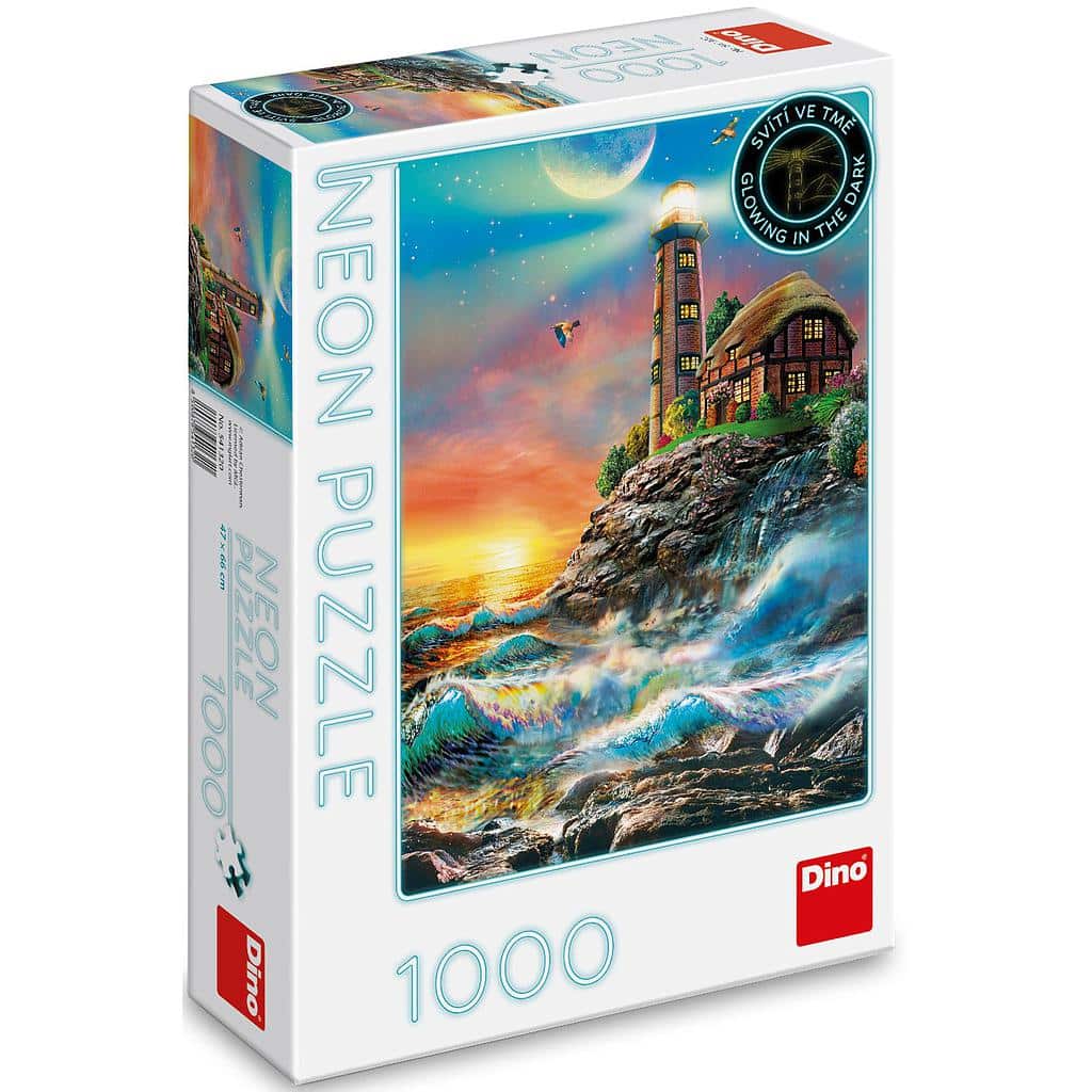 Dinotoys puzzle dinosaure de tour de phare sur une montagne avec néon 1000 pièces