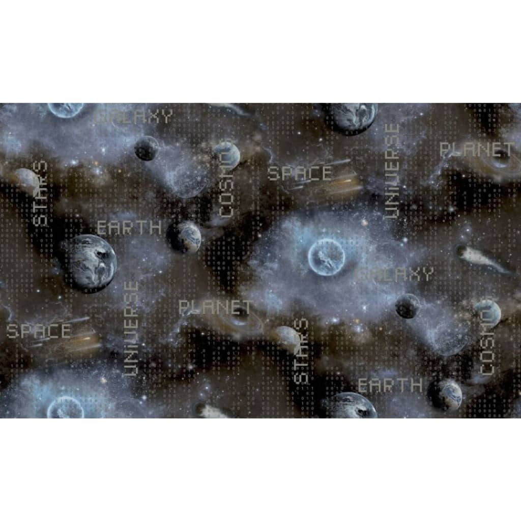 Fond d'écran noordwand bonne vibrations galaxy planètes et texte bleu et noir