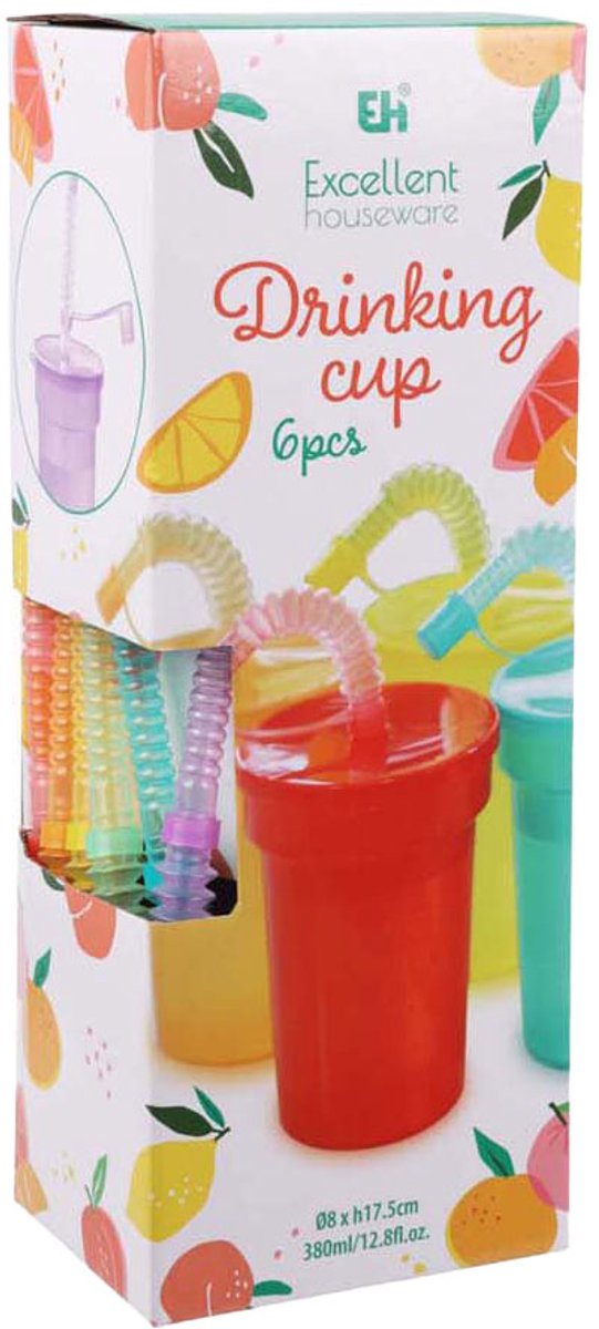 Koopman gobelets colorés jouet avec paille - lot de 6 gobelets en plastique.