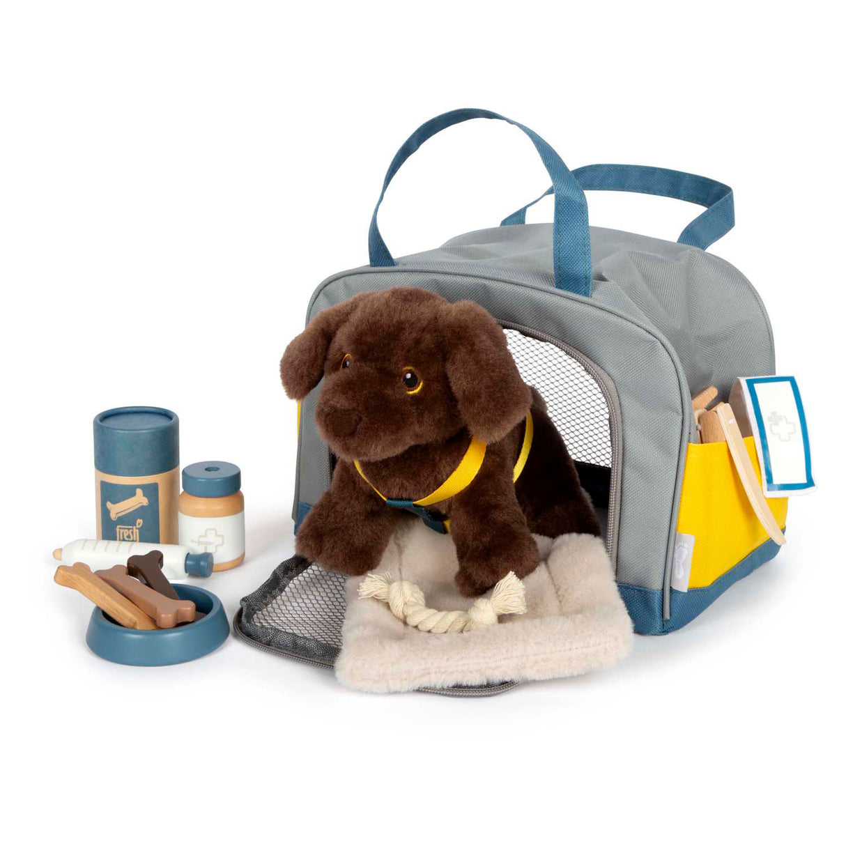 Small foot - peluche chien avec sac de transport et kit de soins
