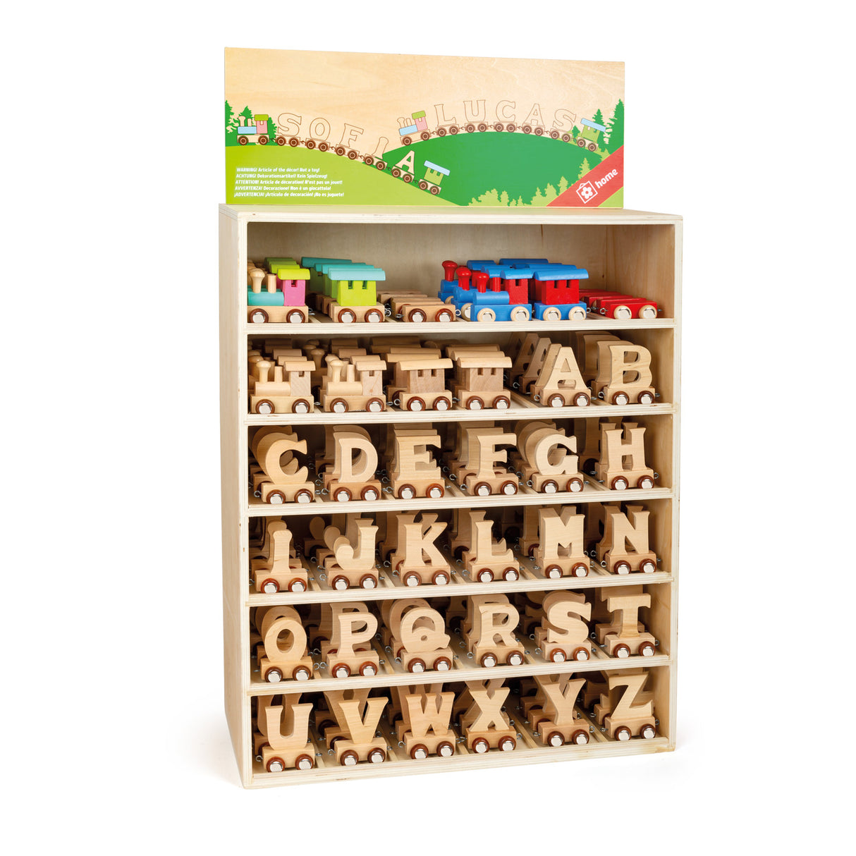 Présentoir train de lettres Small Foot rempli, 180 pcs