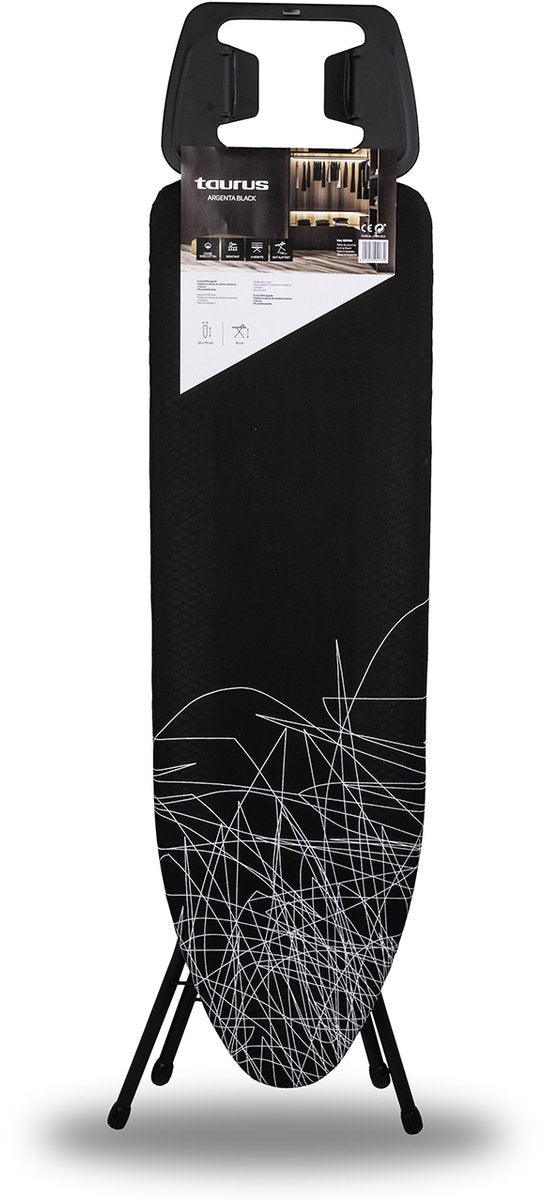 Table à repasser Taurus argenta noire - 110 x 32 cm - hauteur réglable jusqu'à 81 cm - housse 100% coton - compacte et stable - noir et blanc