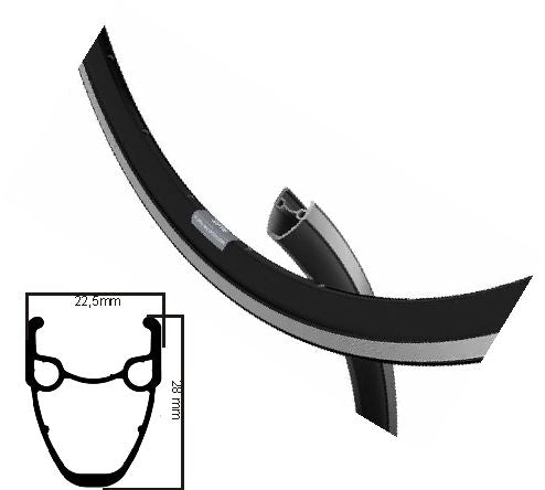 Ryde Rim DP16 Etro 28 pouces (622) Black en poudre 32 trous 14g