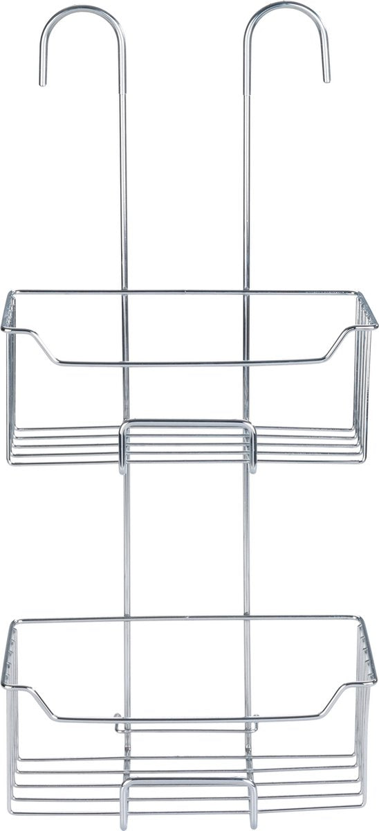 Wenko support de douche milo 2 couches en acier inoxydable brillant 25x55cm - sans perçage - support de douche suspendu - panier de douche - support de douche suspendu