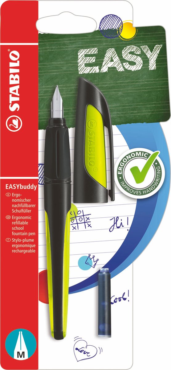 Stabilo easybuddy - stylo plume ergonomique - lime noire - plume standard M pour droitiers