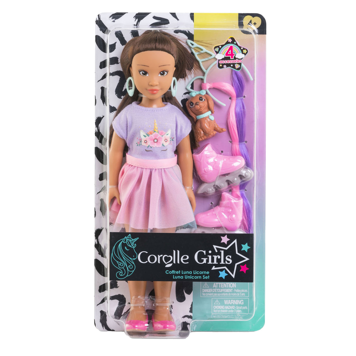Poupée mannequin Corolle Luna licorne avec accessoires et chien - 28 cm.