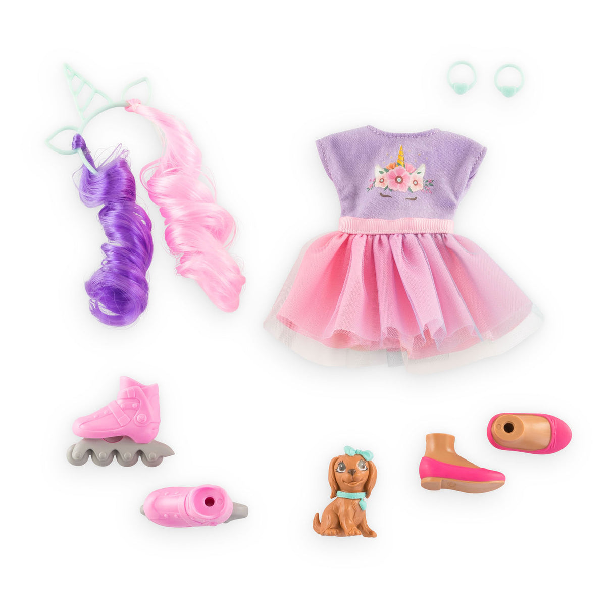 Poupée mannequin Corolle Luna licorne avec accessoires et chien - 28 cm.