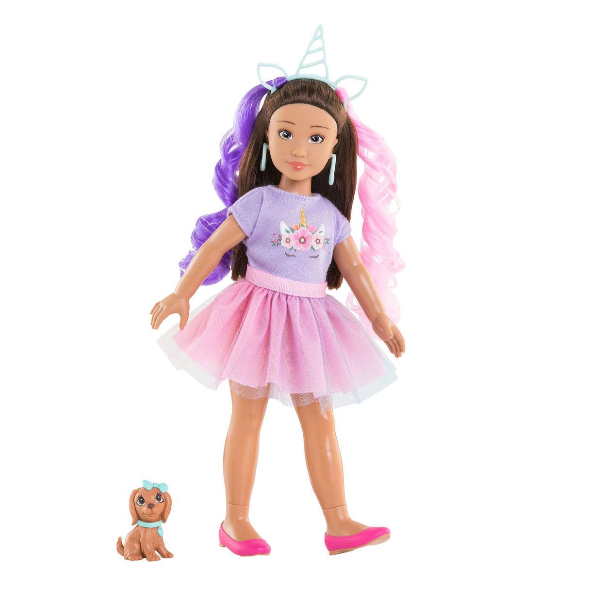 Poupée mannequin Corolle Luna licorne avec accessoires et chien - 28 cm.