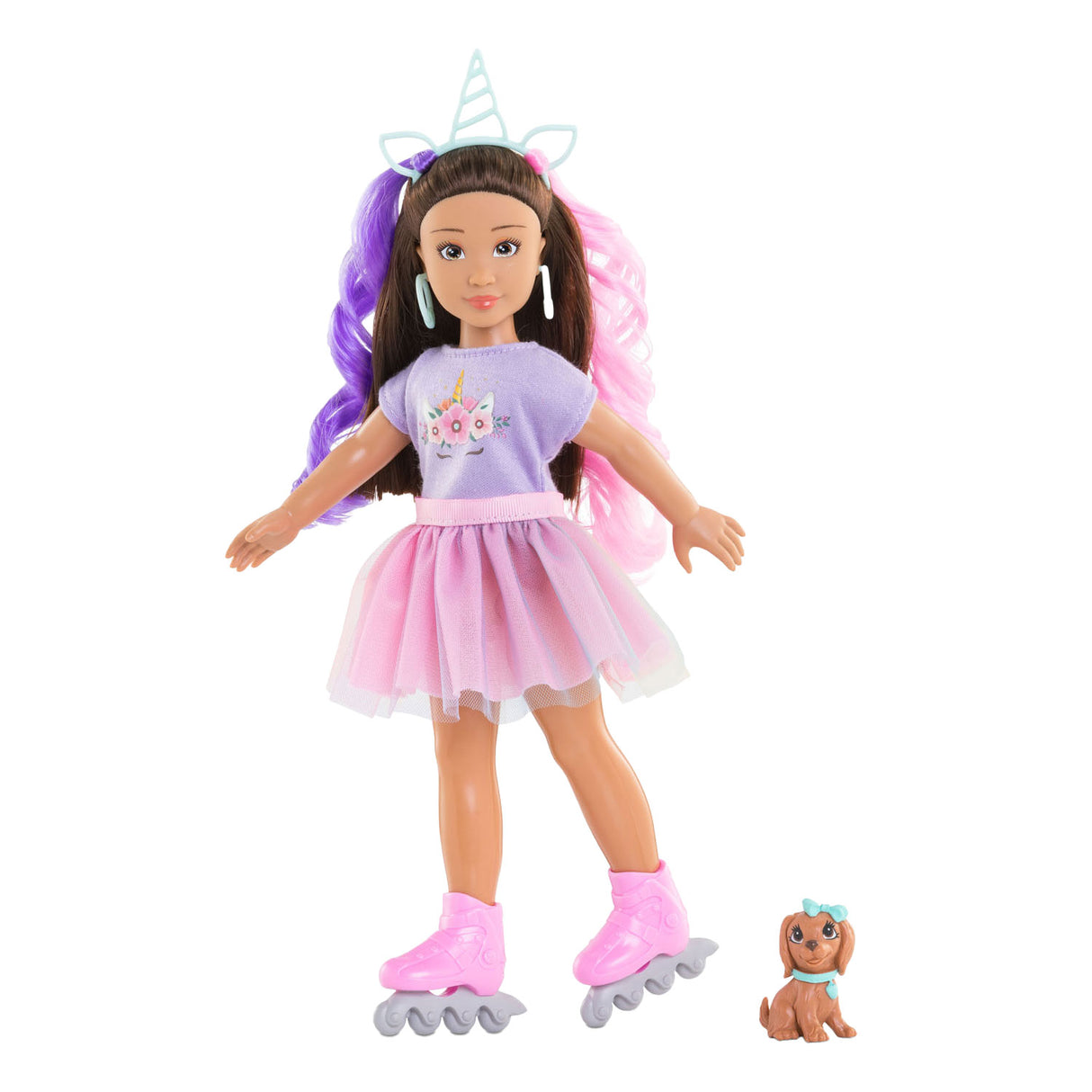 Poupée mannequin Corolle Luna licorne avec accessoires et chien - 28 cm.