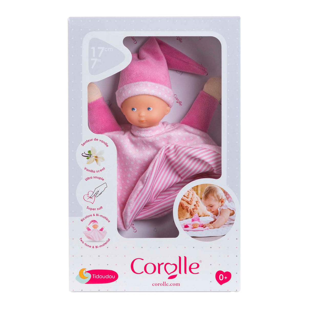 Doudou Corolle rose - doudou tidoudou 17cm pour bébé.