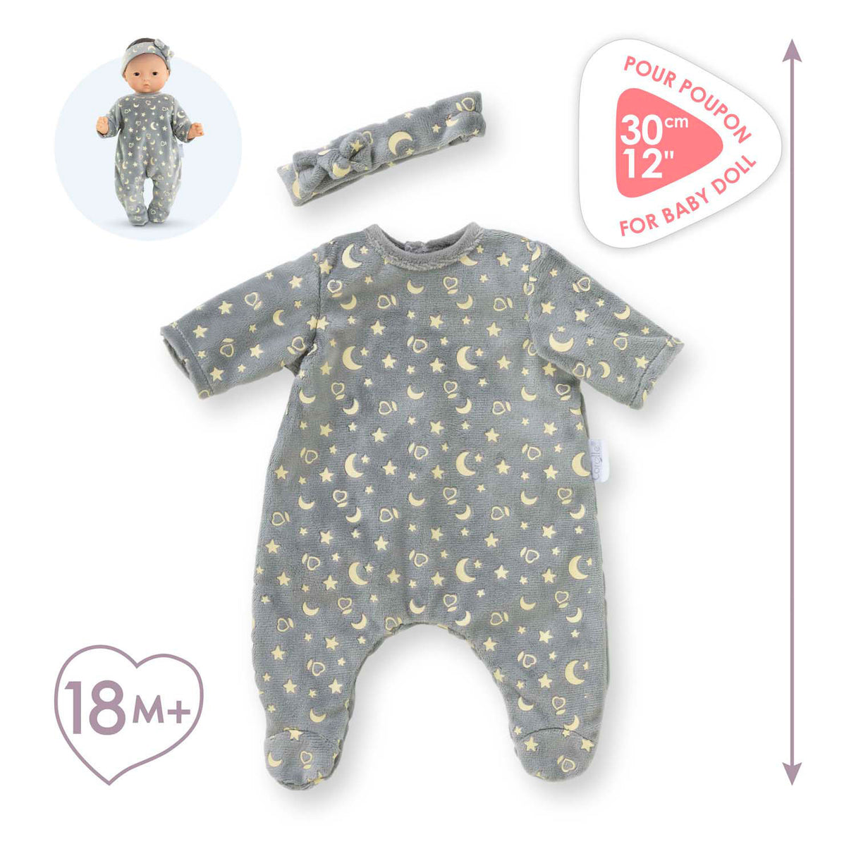 Pyjama et bandeau poupée Corolle, 30cm - phosphorescent