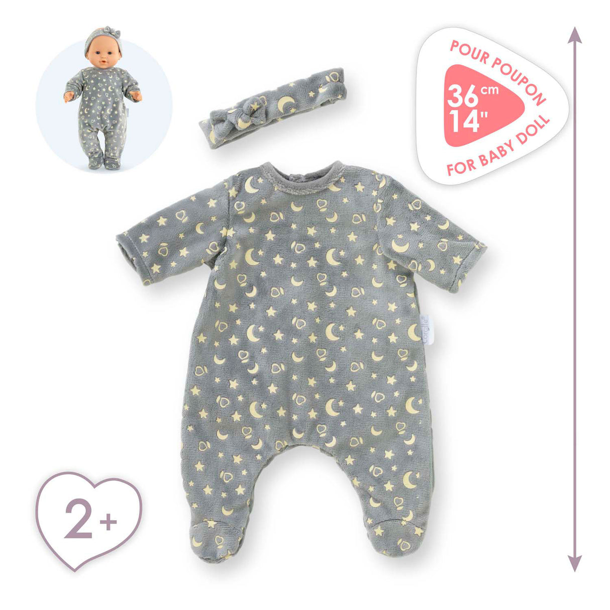 Corolle doll pajamas glitter in the dark and headband, 36cm