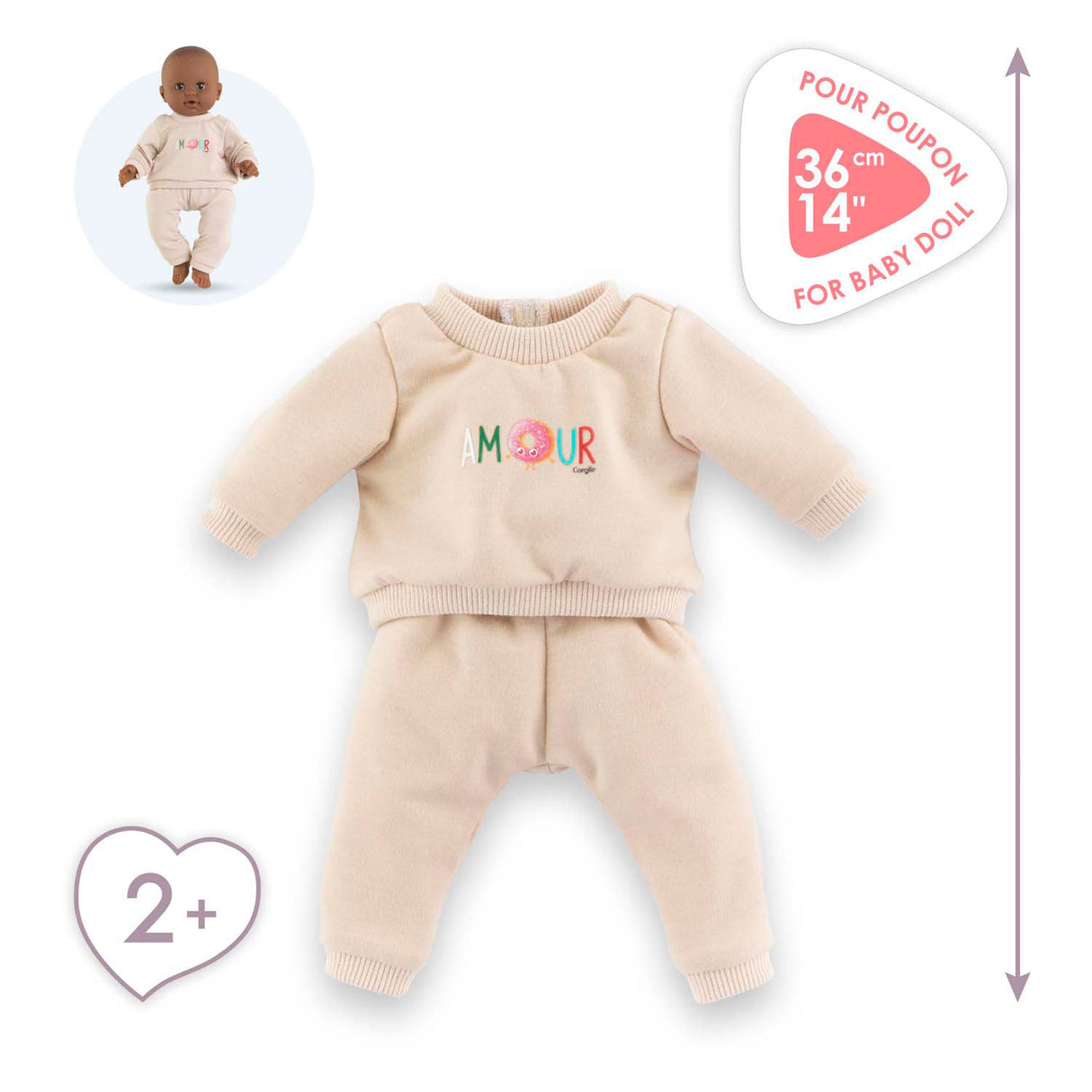 Survêtement Corolle beige pour poupée bébé, 36cm