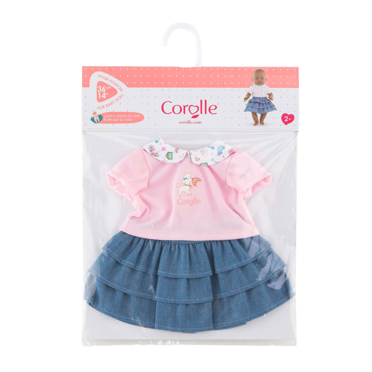 Jupe Corolle à volants et t-shirt pour poupée bébé, 36cm.