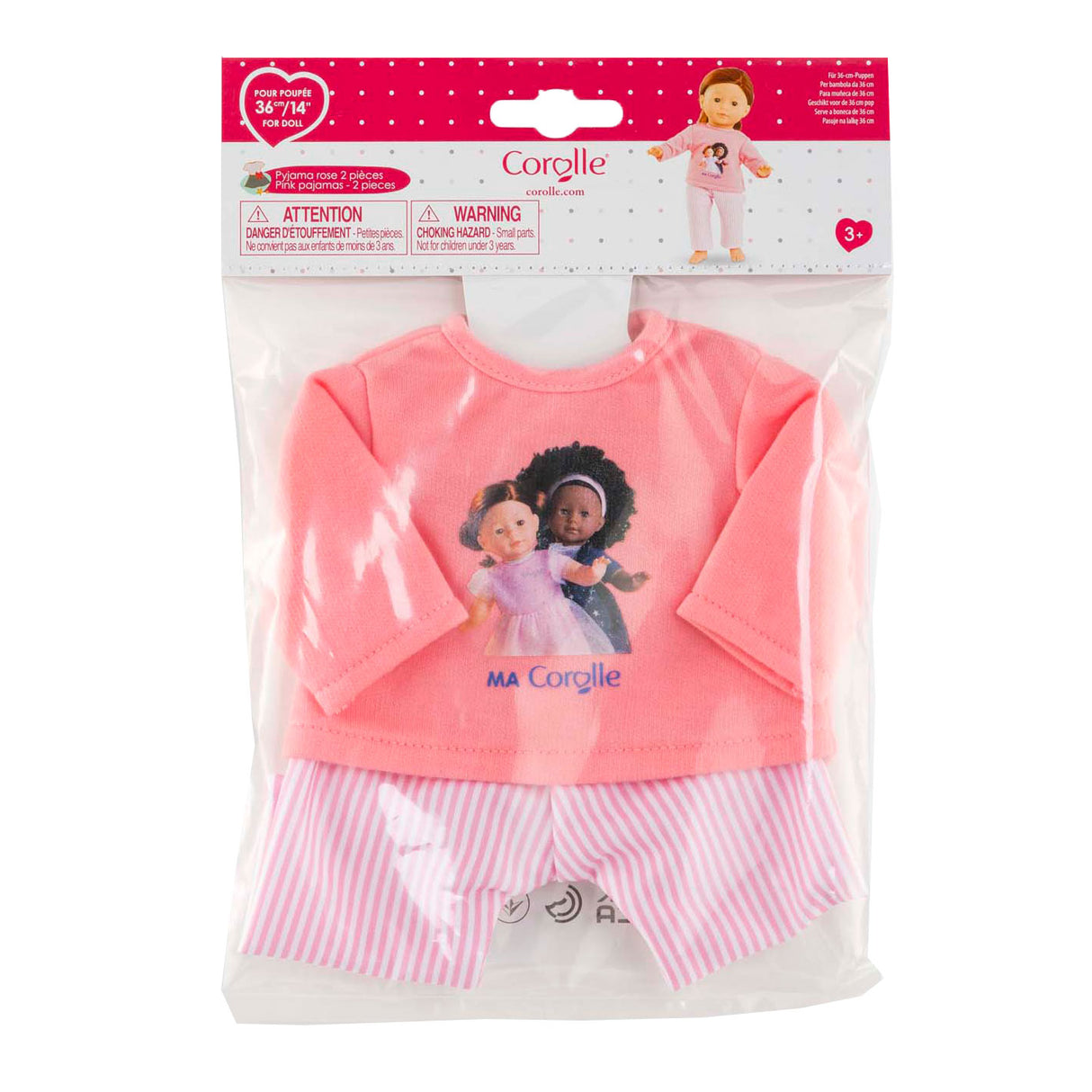 Pyjama rose Corolle pour poupée de 36cm, 2 pièces.