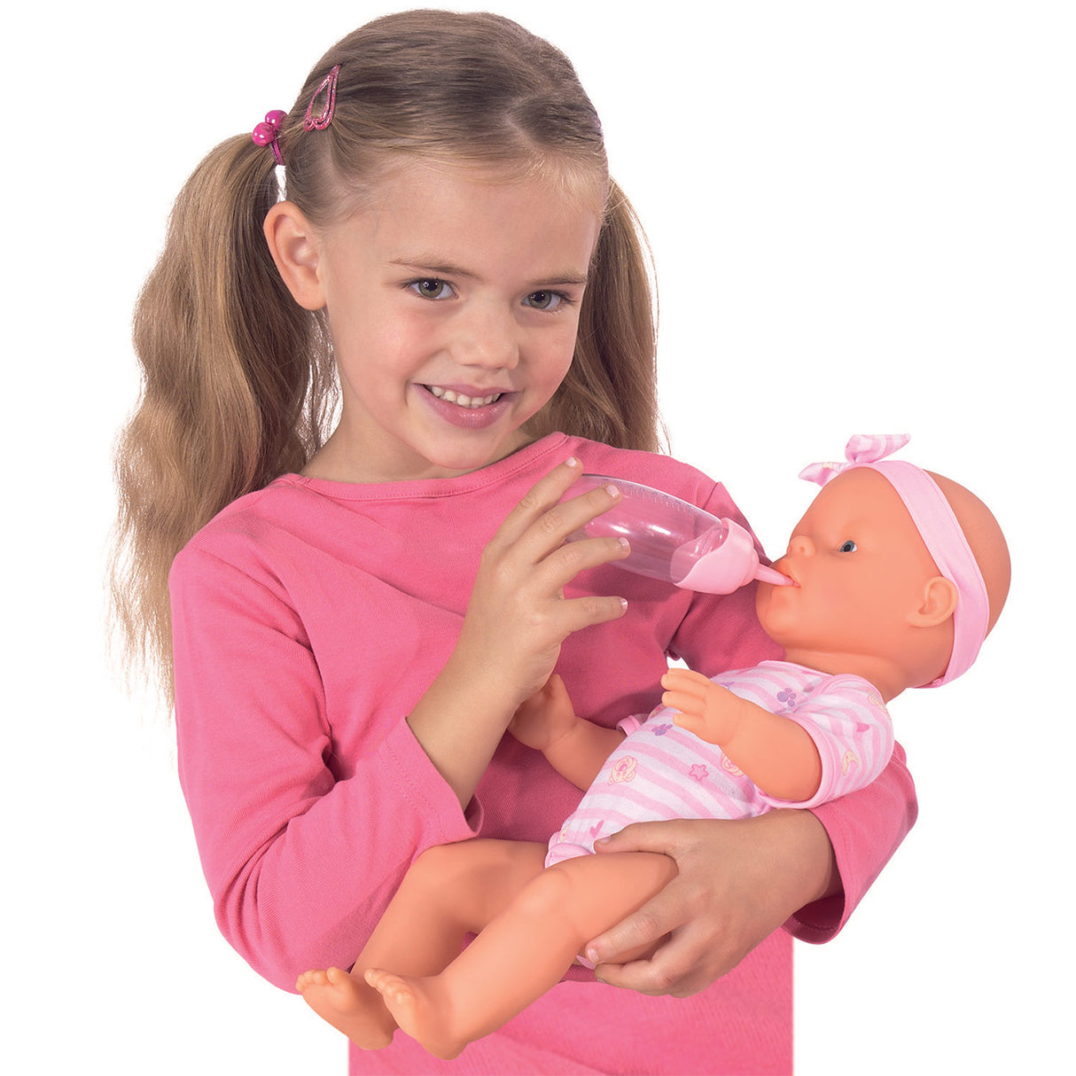 Simba - nouveau-né - poupée - 43 cm - yeux endormis - rose - fonction boire et faire pipi - poupée