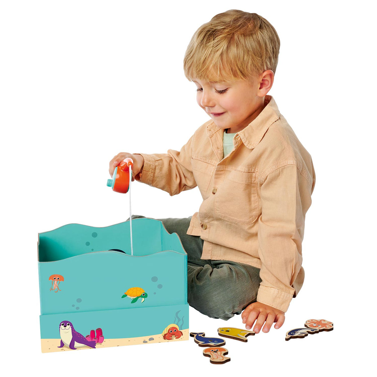 Simba jeu de pêche en bois jouets éducatifs aquarium aimant canne à pêche 19 pièces.