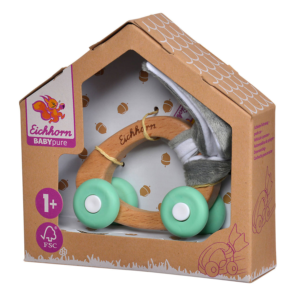 Voiture en bois pour bébé Eichhorn avec peluche
