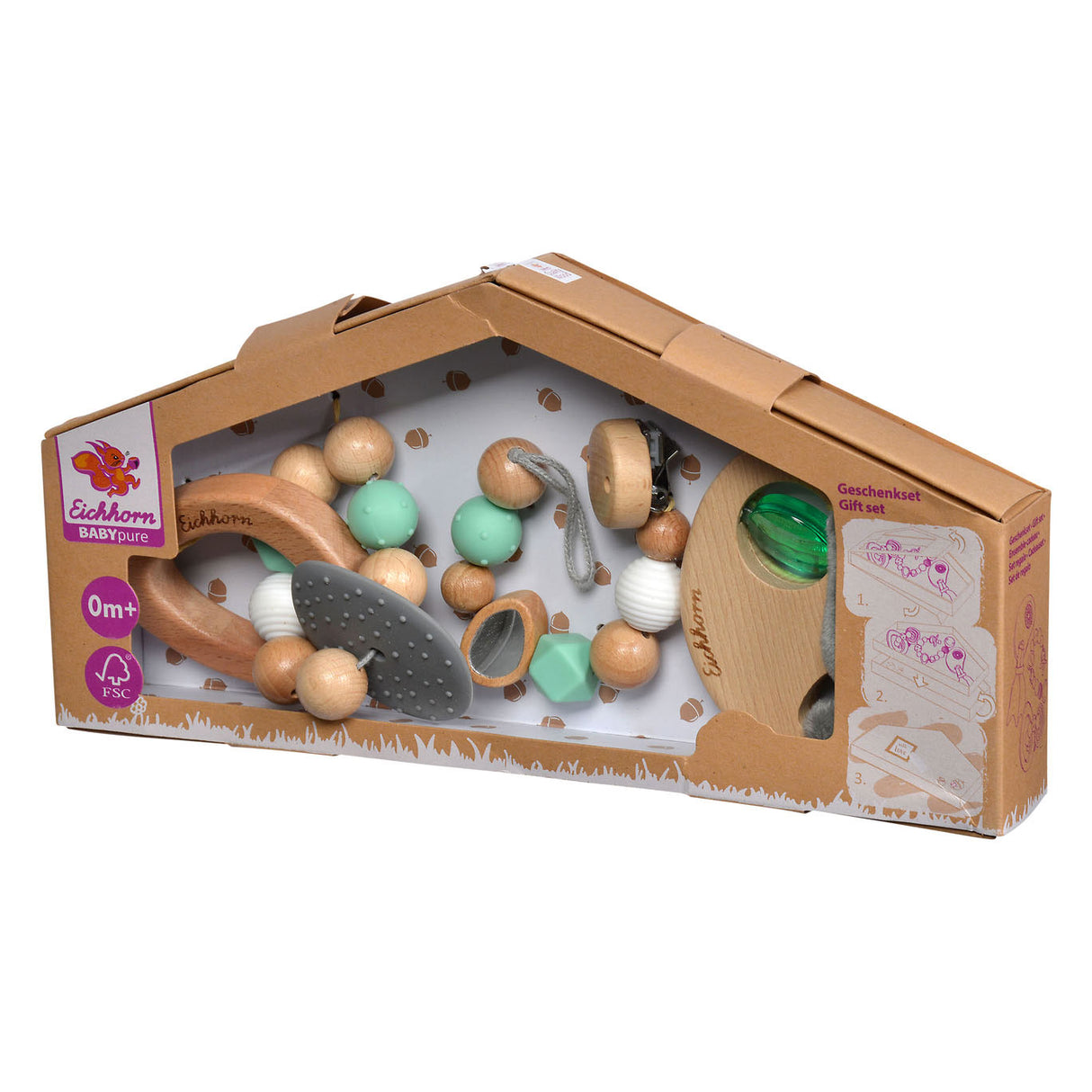 Eichhorn baby coffret cadeau en bois pur, 3 pcs.