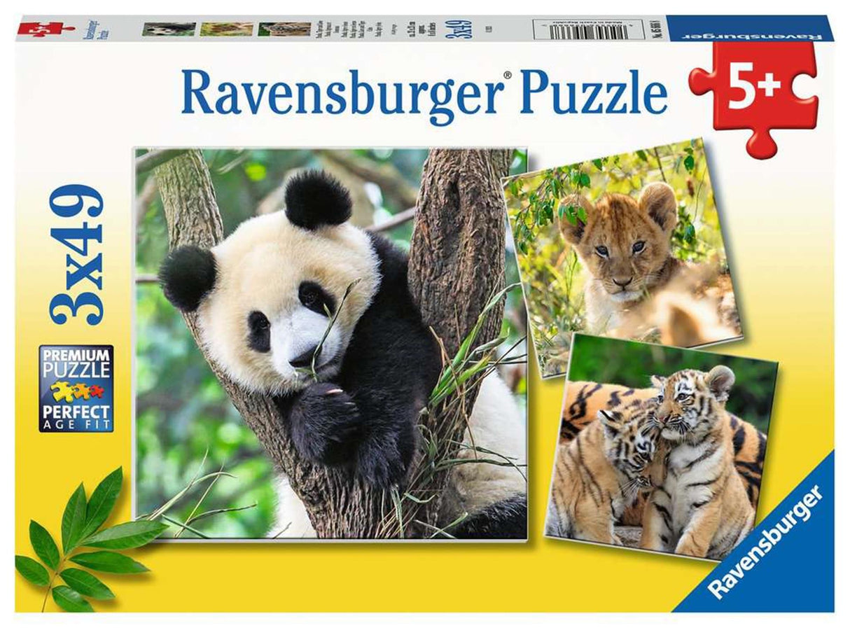 Ravensburger puzzle panda, tigre et lion - puzzle - 3x49 pièces