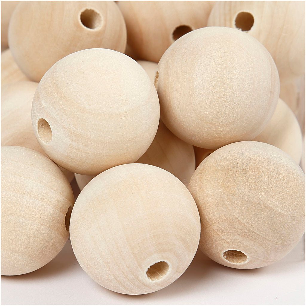 Perle en bois Creativ company, d 30 mm, diamètre du trou 5 mm, 50 pièces 1 boîte