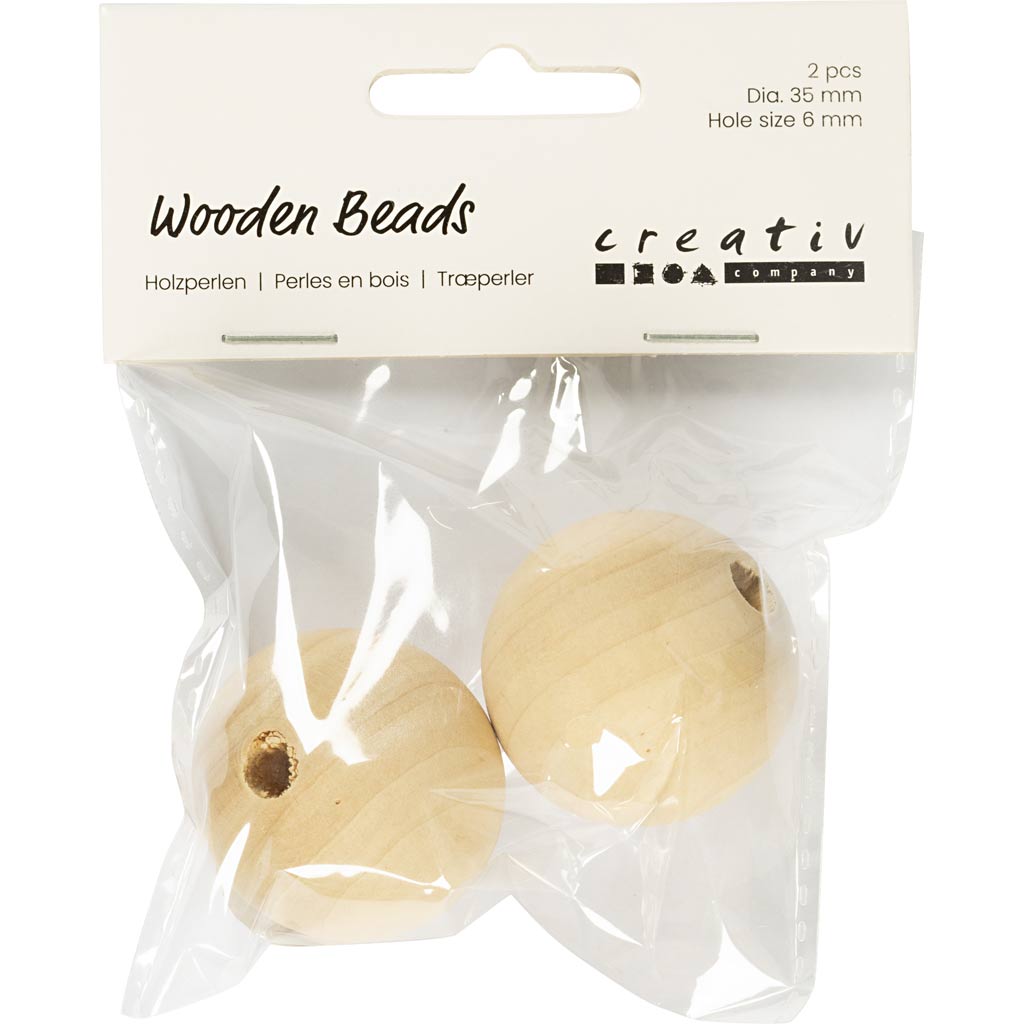 Perle en bois Creativ company, d 35 mm, diamètre du trou 6 mm, 2 pièces 1 boîte