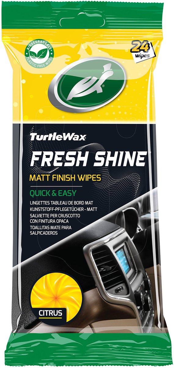 Lingettes nettoyantes intérieures mates Turtle Wax Fresh Shine - nettoyage supérieur - pour tous les plastiques intérieurs - antistatique - finition mate naturelle - dans un emballage refermable - 24 lingettes