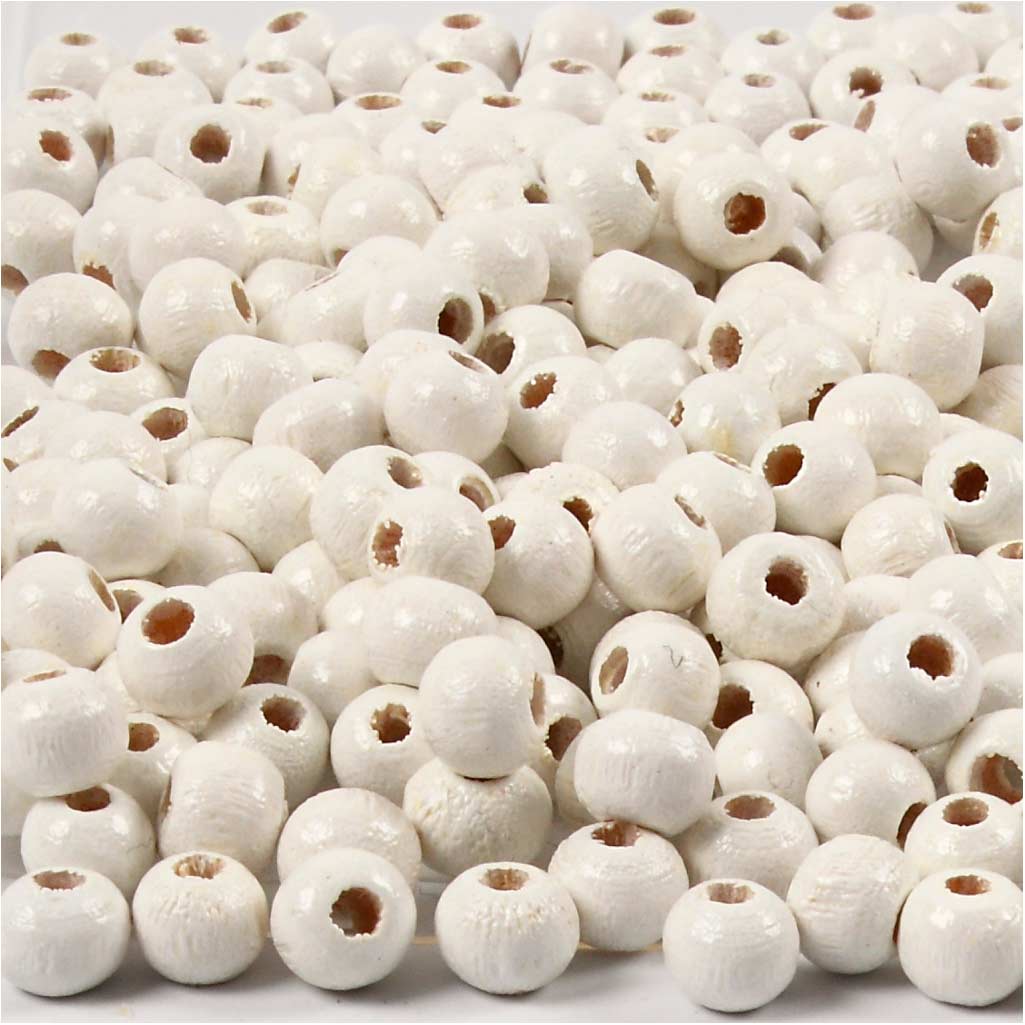 Perles en bois Creativ Company, d 5 mm, diamètre du trou 1,5 mm, env. 150 pièces, blanc, 6 g 1 boîte