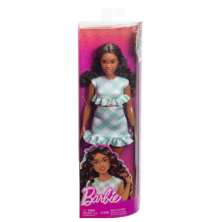 Poupée Barbie - poupée aux cheveux châtain foncé et robe à carreaux verts - poupée de mode
