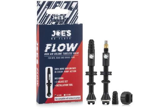 Joes joe's no flats - valve tubeless débit d'air élevé 45mm 2 pièces