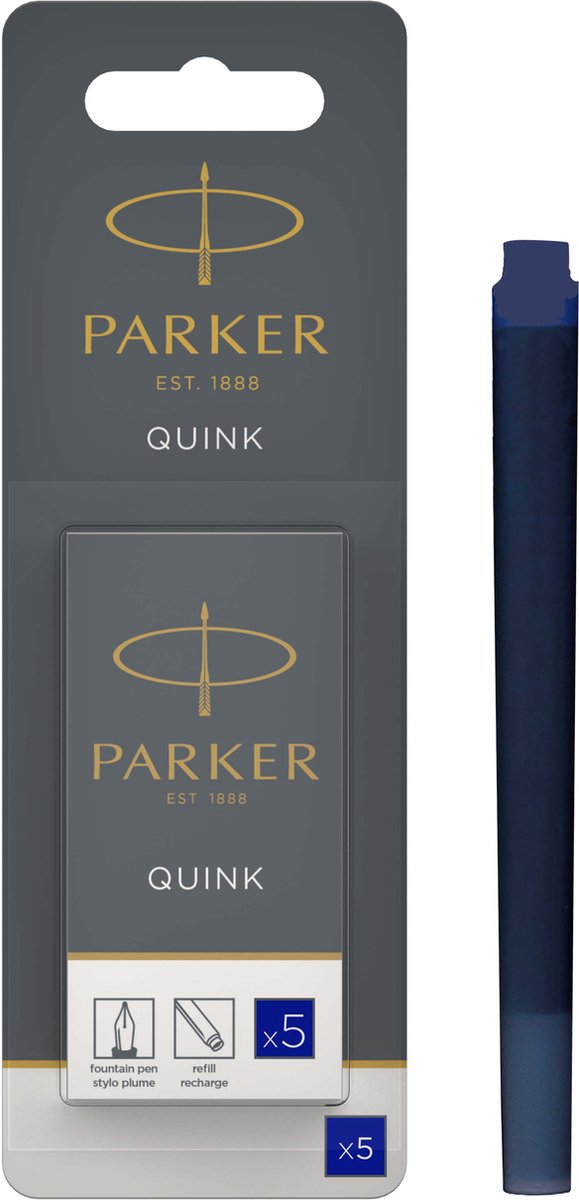 Cartouches d'encre pour stylo plume longue Parker | encre bleue quink | 5 cartouches pour stylo plume (blister)