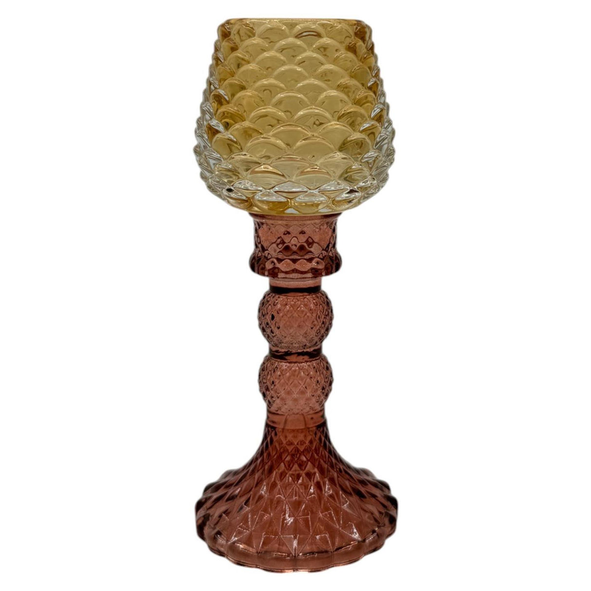 Photophore ambiance manoir pomme de pin sur socle 8x19cm