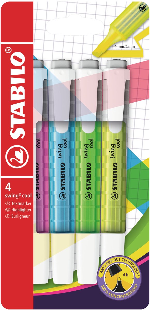 Stabilo swing cool - surligneur - lot de 4 pièces