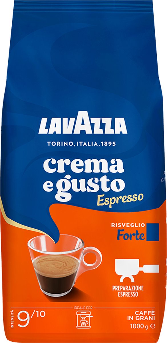 Café en grains Lavazza crema e gusto forte - mélange de café de grains Robusta et Arabica - intensité 9 10 - 1 kg
