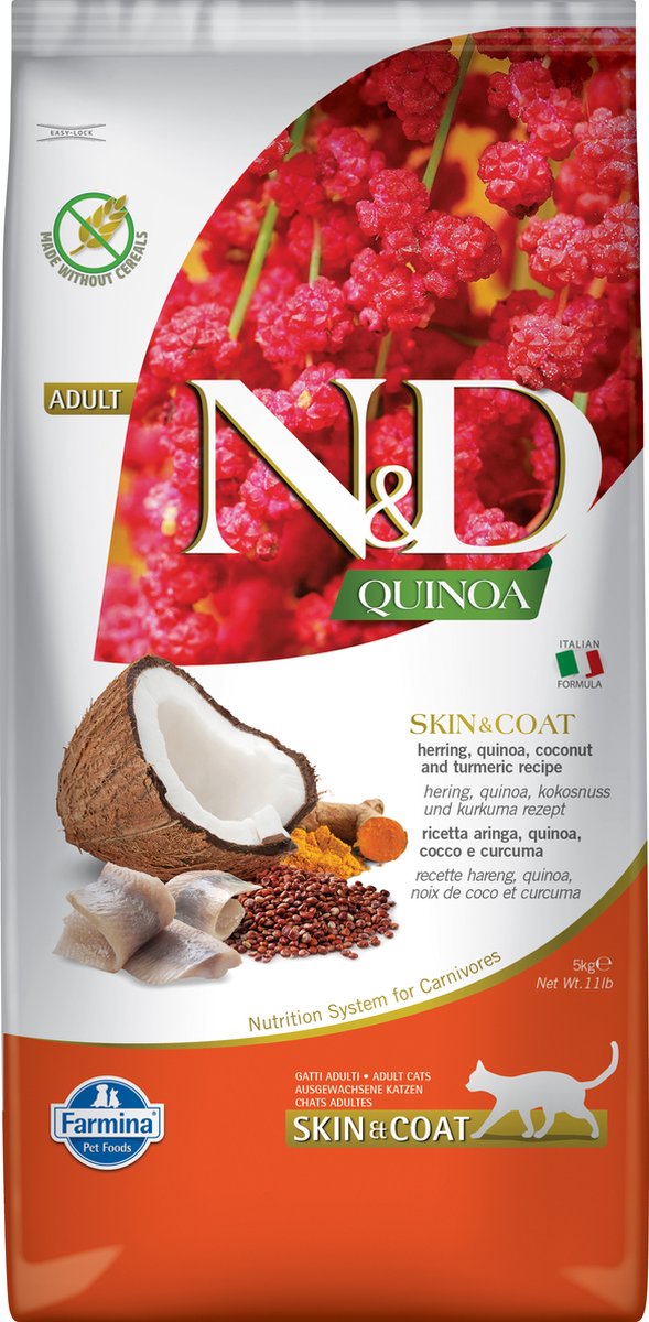 N d farmina quinoa - chat adulte - pelage - 5kg