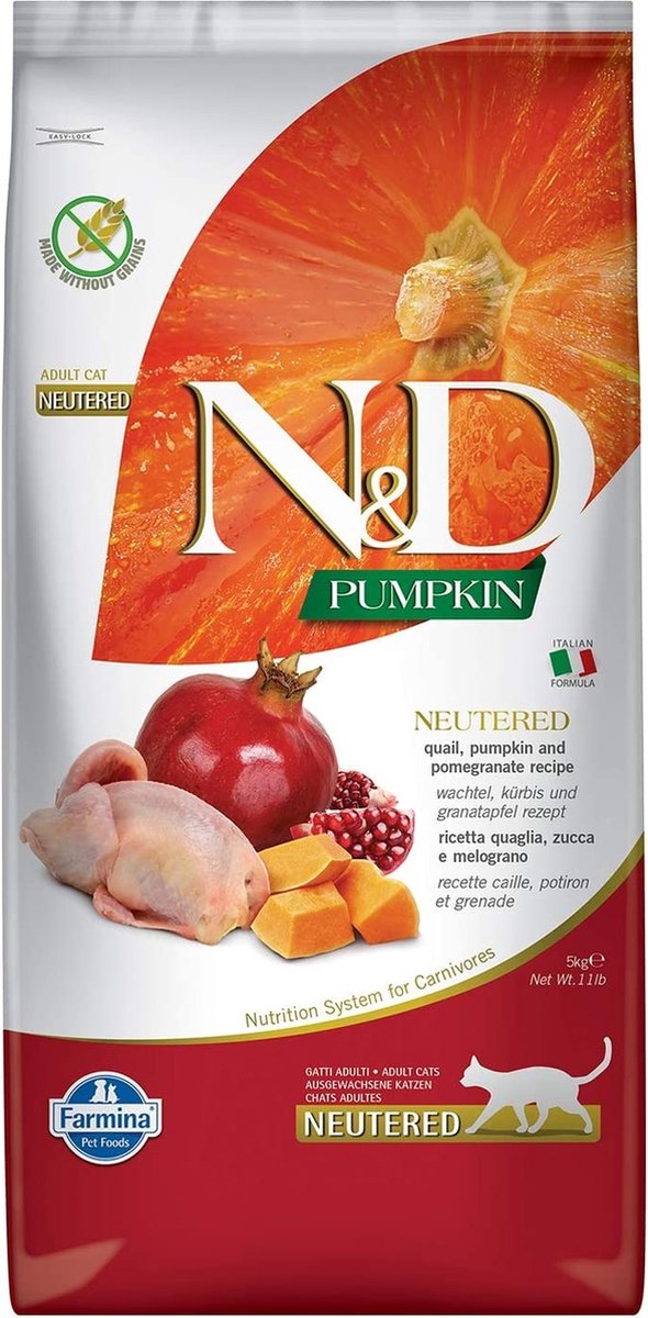 N d nourriture stérilisée pour chat caille et citrouille 5 kg| nourriture stérilisée pour chats cailles et citrouille 5 kg| nouveauté stérilisée pour chates cailles et citrouilles 5 kg