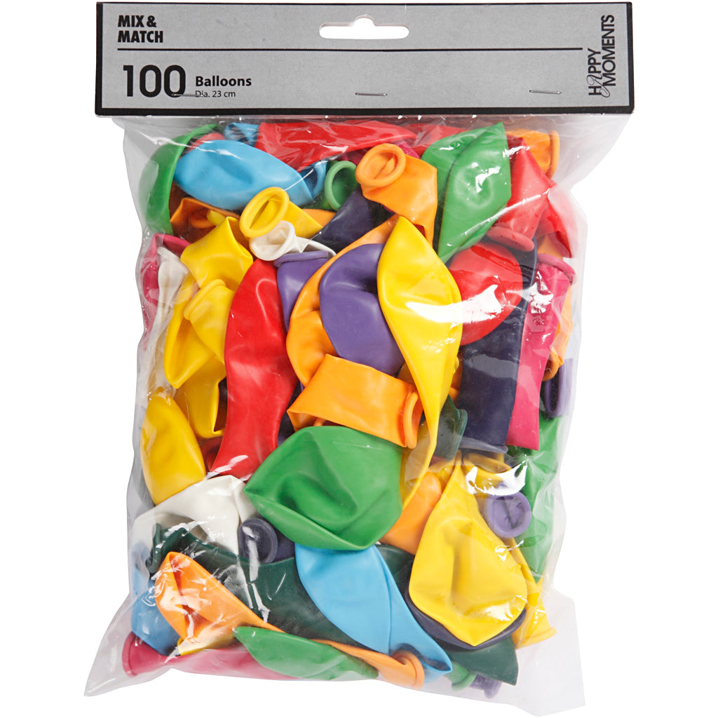 Ballons Creativ company, ronds, d 23 cm, différentes couleurs, 100 pièces 1 boîte
