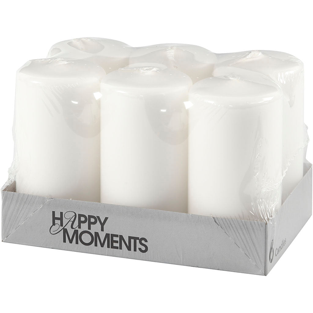 Bougies Creativ company, h : 100 mm, d 50 mm, blanches, 6 pièces 1 boîte