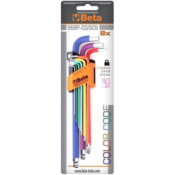 Beta 96bp-cl sc9 Jeu de 9 clés hexagonales à angle droit | coloré - 000961619 000961619