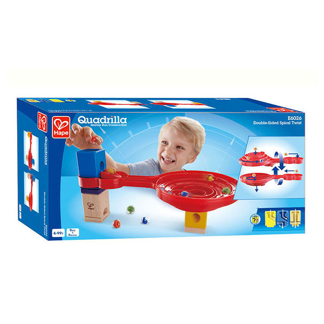 Piste de marbre torsadée en spirale double face Hape quadrilla. 9 pièces.