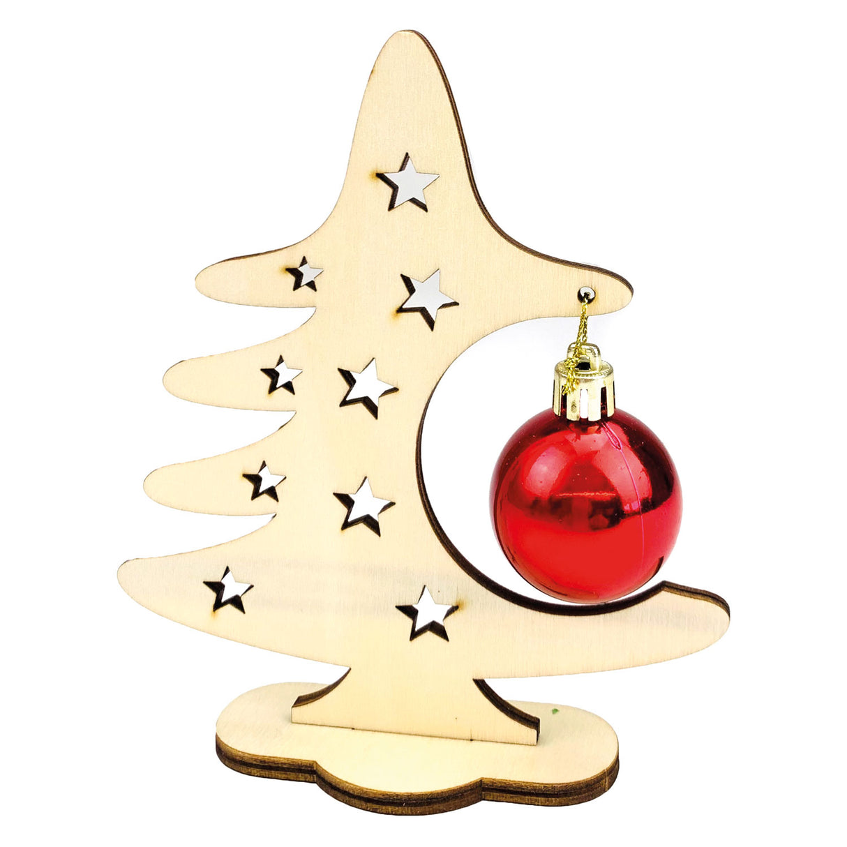 Sapin de Noël artisanal en bois Beleduc avec boule de Noël