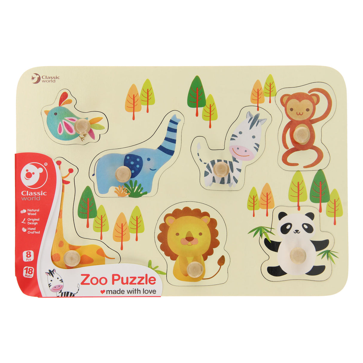 Puzzle à tenons en bois du monde classique, animaux sauvages, 7 pcs.