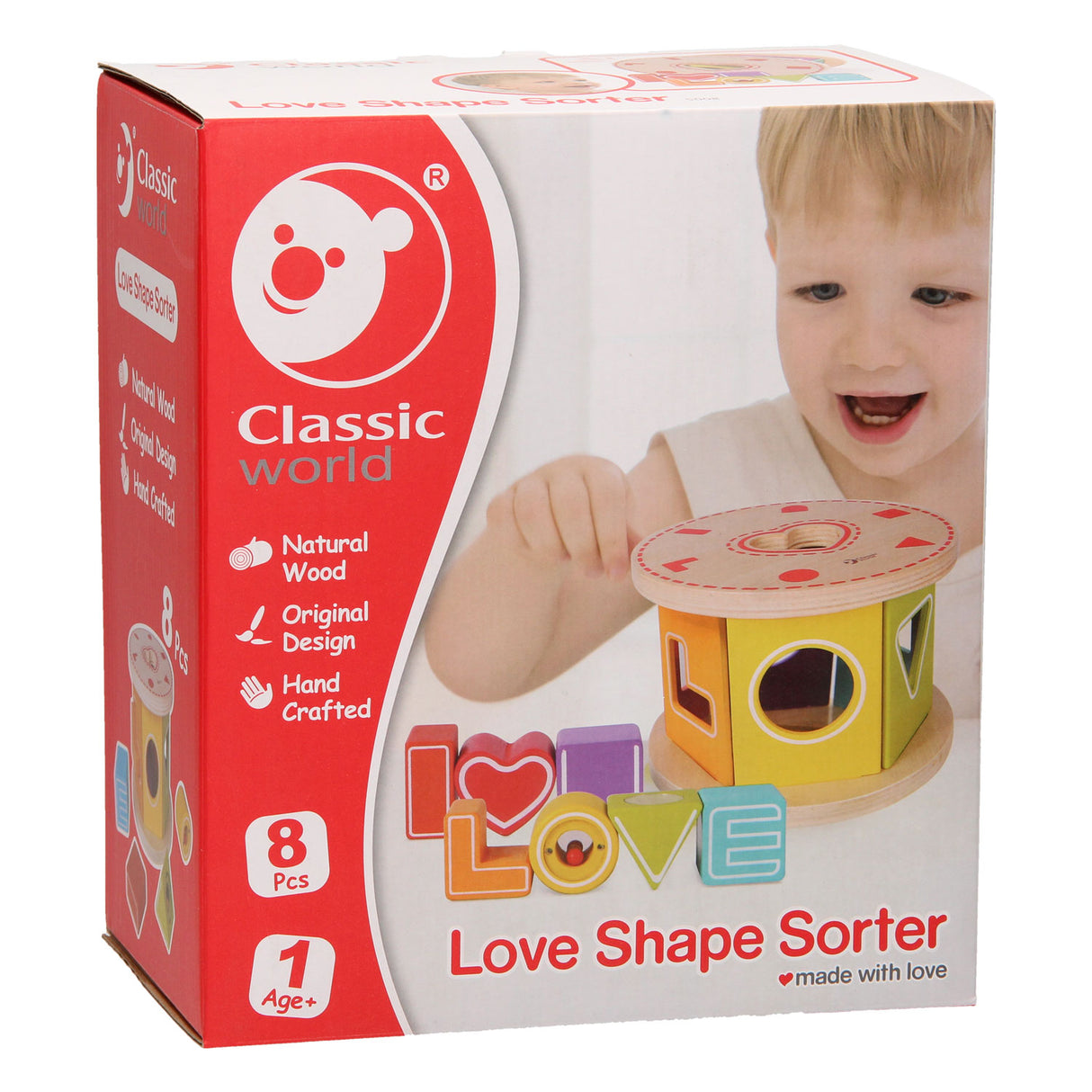 Trieur de formes en bois du monde classique, 8 pcs.